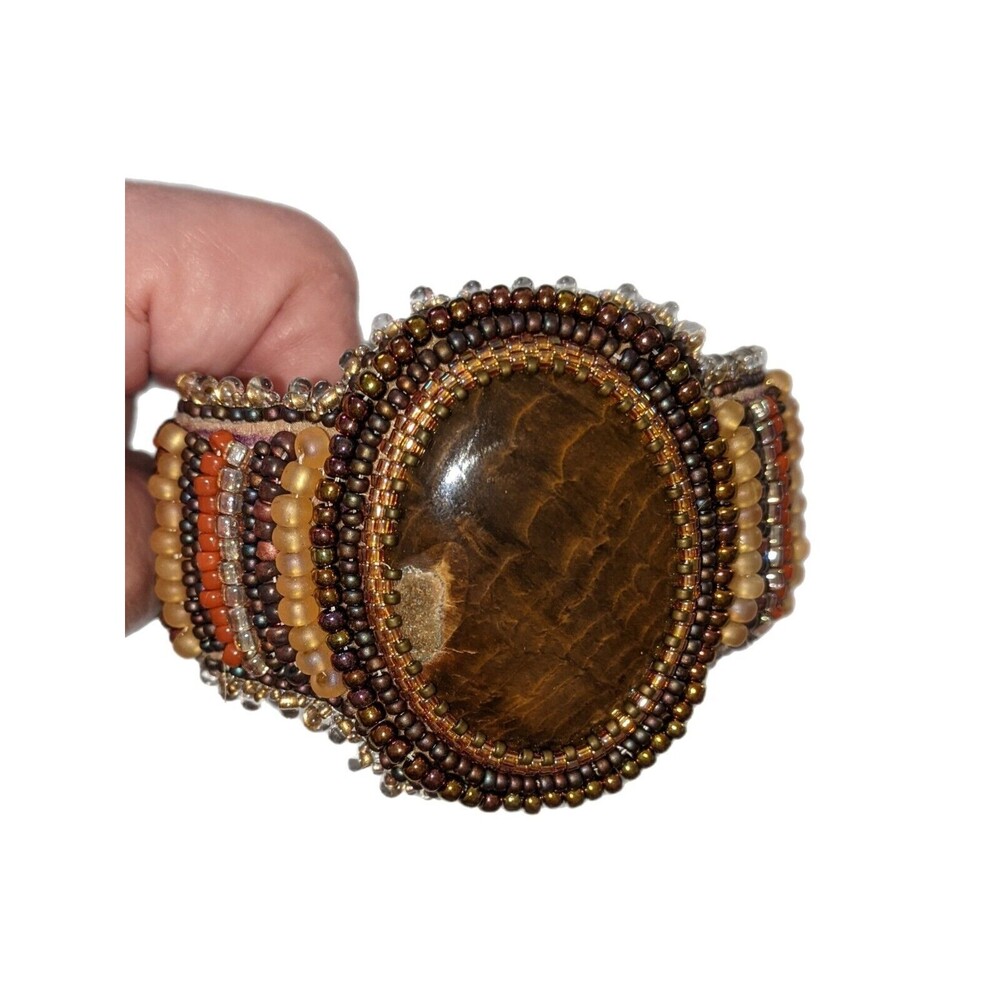 Artisan Bead Embroidery Cuff Bracelet Jewelry Gem  OOAK